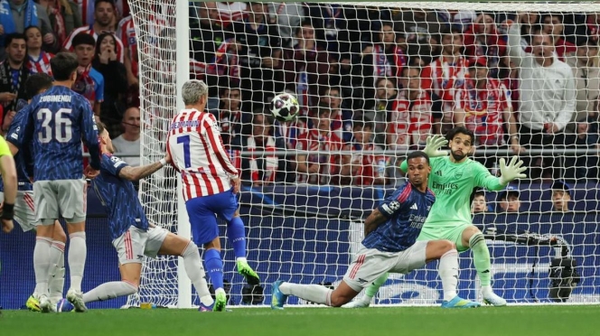 
 Selebrasi Julian Alvarez setelah mencetak gol penyeimbang melalui titik putih dalam laga melawan Arsenal di Madrid. (Foto: RSS)
