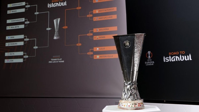 
 Selebrasi pemain setelah berhasil mengunci kemenangan tipis dalam laga leg pertama semifinal Liga Europa. (Foto: RSS)