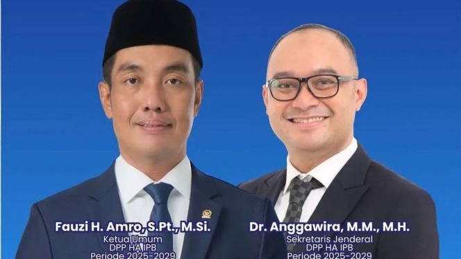 
 Fauzi Amro dan Anggawira saat terpilih memimpin kepengurusan Himpunan Alumni (HA) IPB. (Foto: RSS)
