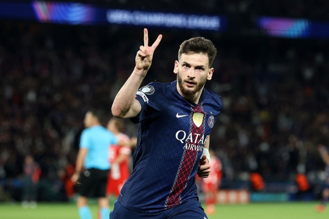 
 Khvicha Kvaratskhelia merayakan golnya yang membawa PSG ke final Liga Champions musim ini. (Foto: RSS)