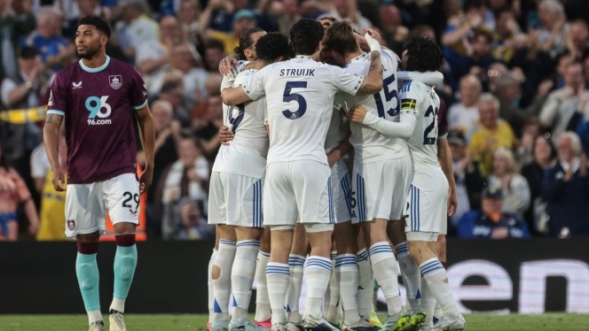 
 Selebrasi pemain Leeds United setelah membobol gawang Burnley dalam lanjutan Liga Inggris di Elland Road. (Foto: RSS)